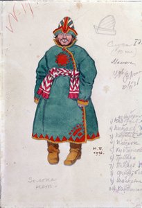 Nicholas (Nikolai) Rimsky Korsakov (Rimsky-Korsakov) (1844-1908) tarafından "Çar Saltan Masalları" operası için kostüm çizimi (N. Rimsky-Korsakov