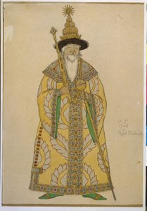 Çar Dardon. Nicolas (Nikolai) Rimsky Korsakov (Rimsky-Korsakov) (1844-1908) tarafından "Altın Horoz" operası için kostüm. Ivan Yakovlevich Bilibin (Bilibin) (1876-1942), kağıt üzerine sulu boya çalışması by Ivan Yakovlevich Bilibin