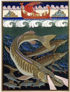 Deniz imparatorluğu (Deniz İmparatorluğu). Rus geleneksel masalı. Ivan Yakovlevich Bilibin (Bilibin) (1876-1942), kağıt üzerine suluboya ve guaj çalışması by Ivan Yakovlevich Bilibin