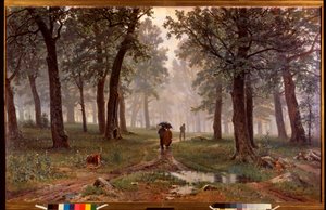 Bir meşe ormanında yağmur - Ivan Ivanovich Shishkin (Shishkin) (1832-1898) tarafından tablo, tuval üzerine yağlı boya by Ivan Ivanovich Shishkin