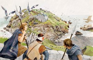 MS 1230 yılında Tintagel Kalesi (kağıt üzerine suluboya) by Ivan Lapper