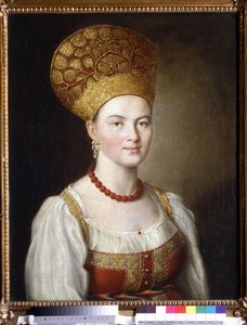 Rus kostümlü bir kadının portresi (Rus elbiseli kadın portresi). Ivan Petrovich Argunov
