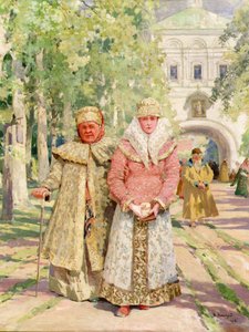 Kiliseden dönen anne ve kızı by Ivanovich Vasili Navazov