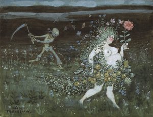 La Vie et la Mort - Yaşam ve Ölüm, Arosenius, Ivar (1878-1909). Suluboya, Kağıt Üzerine Guaj