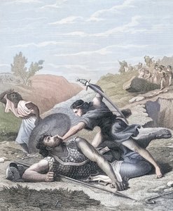 David ve Goliath (renkli gravür) by J.F.C. (after) Reckleben