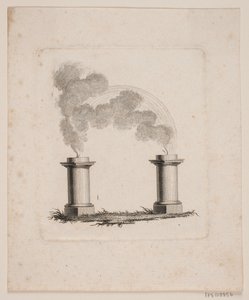 Dumanın yükseldiği ve birleştiği iki sunak yapan vinyet by J.F. Clemens