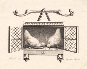 Tahıl toplayan iki tavuk üreten skeç by J.F. Clemens