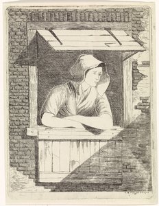 Kadın açık bir pencerede by J.H. Pluygers