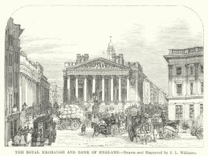 Kraliyet Borsası ve İngiltere Bankası (gravür) by J.L. (after) Williams