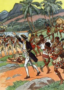 James Cook#39;un Hawaii#39;de yerel halk tarafından öldürülmesi by J.L Beuzon (fl.1880 1940)