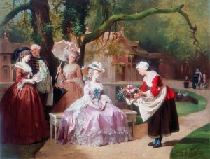 İmparatoriçe Eugenie köylü kız tarafından buket takdim edildi by J Carand