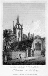 Doğudaki St Dunstan Kilisesi, Londra Şehri, 1816.