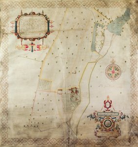 ಮ್ಯಾಪ್ ಆಫ್ ದಿ ಮ್ಯಾನರ್ ಆಫ್ ಶಿಫ್ನಾಲ್, ಶ್ರಾಪ್‌ಶೈರ್, 1635 (ವೆಲ್ಲಂನಲ್ಲಿ ಇಂಕ್ ಅಂಡ್ ಕಲರ್) ಟರ್ಕ್