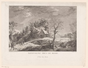 Montagne près de Rome figürlü bir köprünün yanında bir evin görünümü (nesnedeki başlık) by J. Hémery