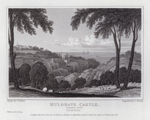 Mulgrave Kalesi, Genel Görünüm, Yorkshire (gravür) by John Preston Neale