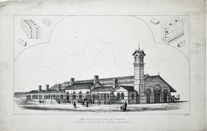 Dovor#39;da yeni istasyon (sic). Londra, Chatham ve Dovor Demiryolu. 1860 (kağıt üzerine gravür) by J. R. Jobbins