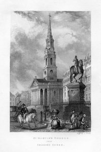 Charing Cross, Londra, 19. yüzyıl St Martins Kilisesi. by J. Woods