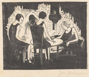 Bir masada oturan dört kadın by Jac Jongert (signed by artist)