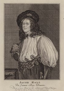 Jacob Hall, İngiliz ip dansçısı ve akrobat Kral II. Charles döneminde aktif (gravür) by Jacob (after) Van Oost the Younger