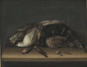 Ahşap bir masa üzerinde yaban kuşları by Jacob Biltius