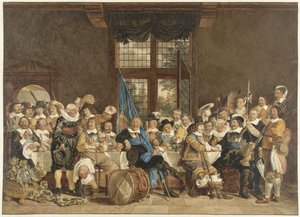 Amsterdam'daki Voetboogdoelen'deki milis yemeği, 18 Haziran 1648'de Munster barışının sonuçlanmasının kutlanmasında