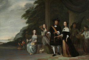 Pieter Cnoll, Cornelia van Nijenrode, Kızları ve İki Köle Hizmetçisi Pieter Cnoll ve Cornelia van Nijenrode, iki kızları Catharina ve Hester, köleleştirilmiş Surapati ve köleleştirilmiş bir kadın by Jacob Coeman