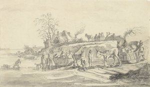 Donmuş Bir Nehrin Kıyısında Kızakla Kaymak by Jacob Ernst Marcus