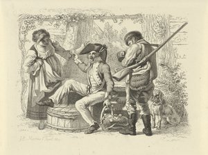 Bir kadın ve bir avcı arasında yükseltilmiş camlı asker Çalışma baskıları / Etudes mezarları (seri başlığı) by Jacob Ernst Marcus