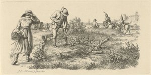 Kazıcı adam, sepetli bir kadın ve at sırtında askerler Çalışma baskıları / Etudes mezarları (seri başlığı) by Jacob Ernst Marcus