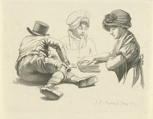 Yalancı bir adam ve iki bayanla çalışma sayfası Çalışma baskıları / Etudes mezarları (seri başlığı) by Jacob Ernst Marcus