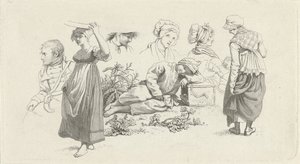 Uyuyan bir çocuk ve rakamlarla çalışma sayfası Çalışma baskıları / Etudes mezarları (seri başlığı) by Jacob Ernst Marcus
