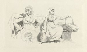 İki kadın ve bir fincan ile çalışma sayfası Çalışma baskıları / Etudes mezarları (seri başlığı) by Jacob Ernst Marcus