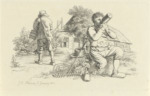 Bir bahçede iki çiftçi Çalışma baskıları / Etudes mezarları (seri başlığı) by Jacob Ernst Marcus