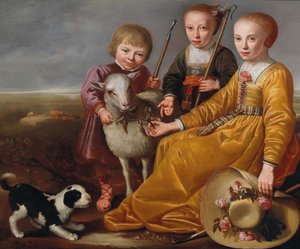 Bir manzarada bir keçi ve bir köpekle üç çocuk, 1639.