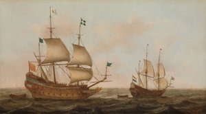 Fransa İçin İnşa Edilmiş Bir Savaş Gemisi ve Yelken Altında Bir Hollanda Yatı by Jacob Gerritz Loef