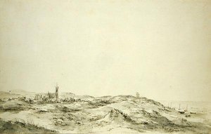 The Dunes at Wijk aan Zee (kağıt üzerine siyah tebeşir ve gri mürekkep) by Jacob van Ruisdael