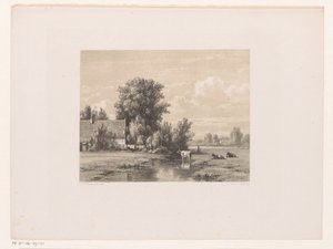 Suda çiftlik ve inek ile manzara by Jacob Jan van der Maaten