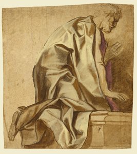 Diz Çökmüş, Sağa Dönmüş Adam (recto); Figür Eskizleri (verso) by Jacob Jordaens