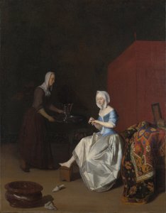 Bir Hizmetçinin Katıldığı Tırnaklarını Kesen Genç Bir Hanım, c. 1670 by Jacob Lucasz. Ochtervelt
