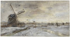 Karda bir yel değirmeni ile manzara by Jacob Maris