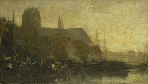 Dordrecht limanındaki gemiler by Jacob Maris