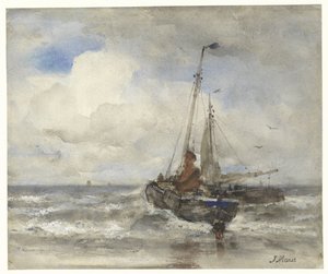 Sahilde iki balıkçı teknesi by Jacob Maris