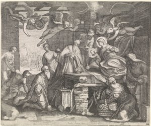 Meleklerle kralların hayranlığı by Jacob Matham (workshop of)