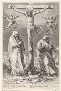 John ve Mary ile çarmıhta İsa by Jacob Matham