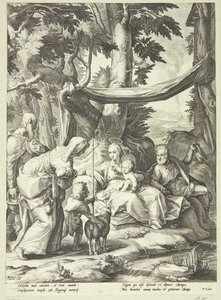 Çocukken Elisabeth, Zekeriya ve Vaftizci Yahya ile bir manzarada oturan kutsal aile by Jacob Matham