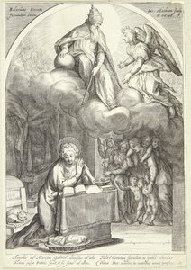 Rab ve Cebrail duyuruyu bekliyorlar, Mary alt katta diz çöküyor by Jacob Matham