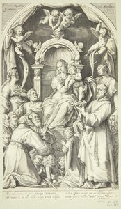 Meryem ve koruyucuları ve azizleri olan çocuk (Aziz Lucia, İskenderiyeli Catherine, Assisili Francis ve Zuccaro ailesinin üyeleri) by Jacob Matham