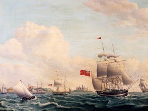 Arka planda Kronborg Kalesi ile İsveç ve Danimarka arasındaki Oresund Boğazı