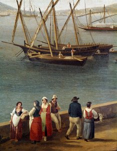 Gaeta (Gaete) limanının rıhtımındaki insan grupları (Gaeta limanının rıhtımındaki insanlar) Detay - Resim, Jacob Philipp Hackert dit Hackert d