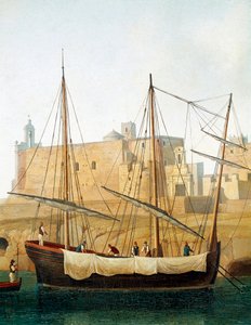 Monopoli limanındaki bir geminin görünümü, Apulia, İtalya - (Gemi Monopoli limanındaki gemi) Jacob Philipp Hackert tarafından yapılmış bir tablo, Hackert d